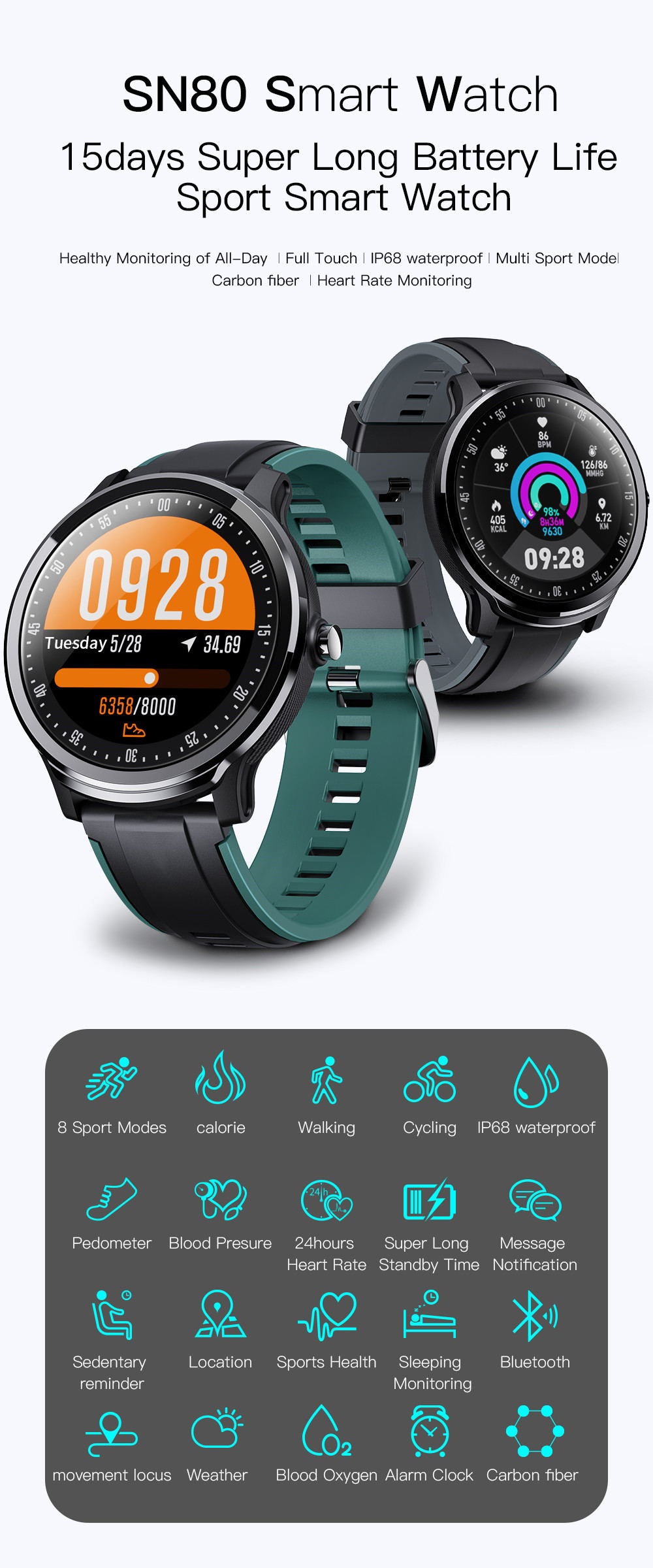 Smart watch SN80 fashion watch fitness tracker